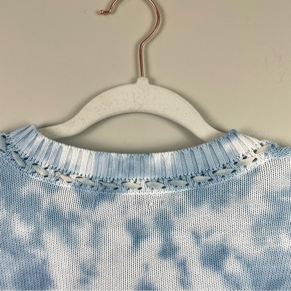 Democracy Bohemian V-Neck Pullover Sweater Light Blue & Tan Tie Dye Size Large - Picture 11 of 15